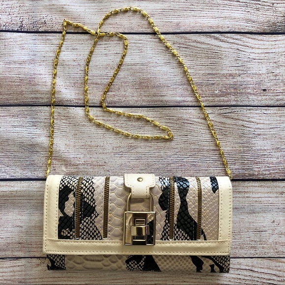 Snake Skin Print Flap Buckle Clutch Crossbody Bag - Picture 1 of 7